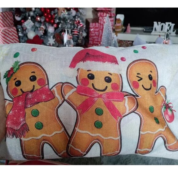 Christmas Pillow Cover Lumbar Decorative Case Holiday Xmas Gingerbread Decor - Picture 7 of 13